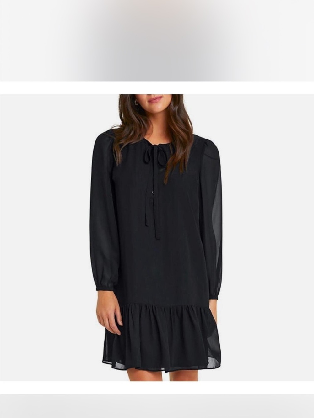 Draper James sz Small Black Long-Sleeve Tie-Neck Ruffle Dress drop
waist NWT